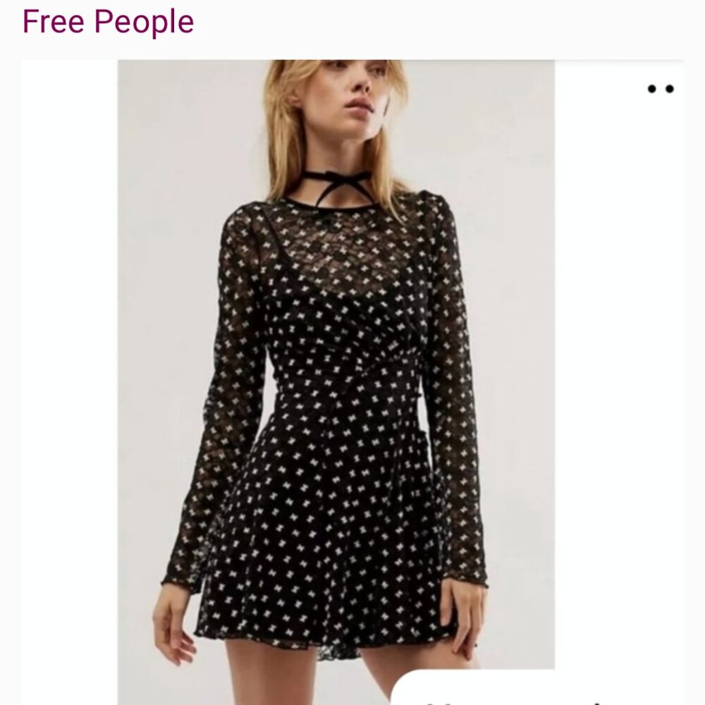 Free People Long Sleeve Backless Sheer Butterfly Mini Dress - Size Medium